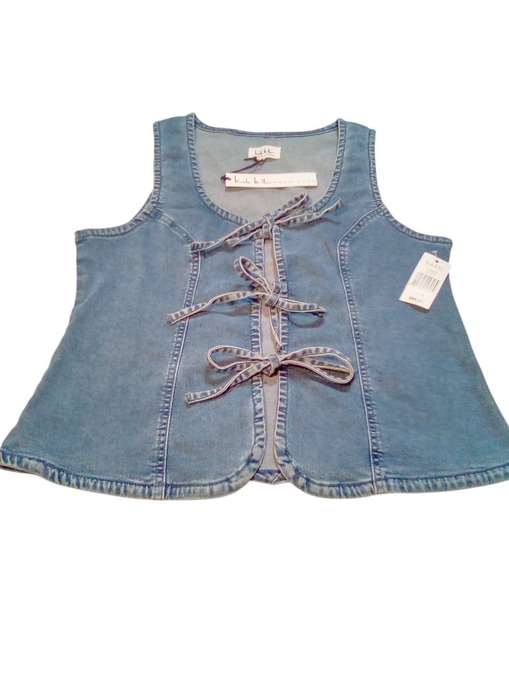Nicole Miller New York Medium Denim Vest Tie Front Sleeveless Top Medium Blue - Picture 8 of 10